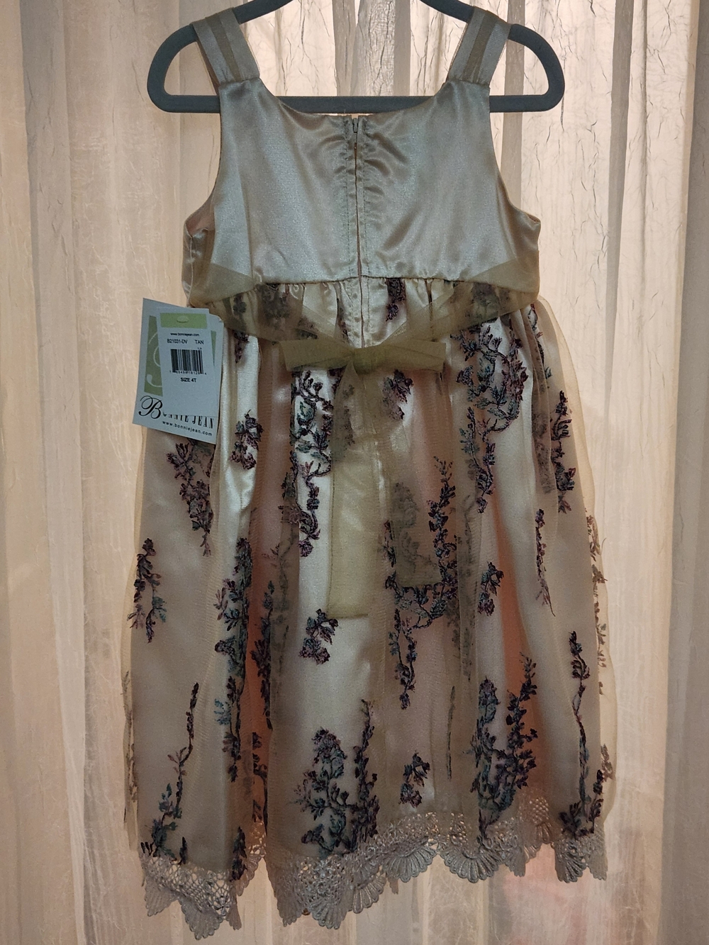 Bonnie Jean Ivory Dress with Purple Floral Embroidery, S-4T, NWT - Picture 7 of 10